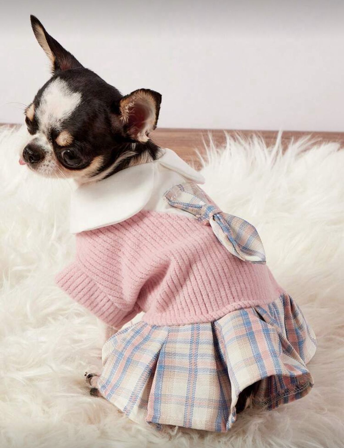 Rochie roz cu blană