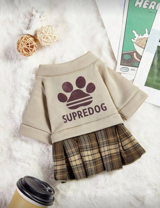 Rochiță SuperDog bej în carouri